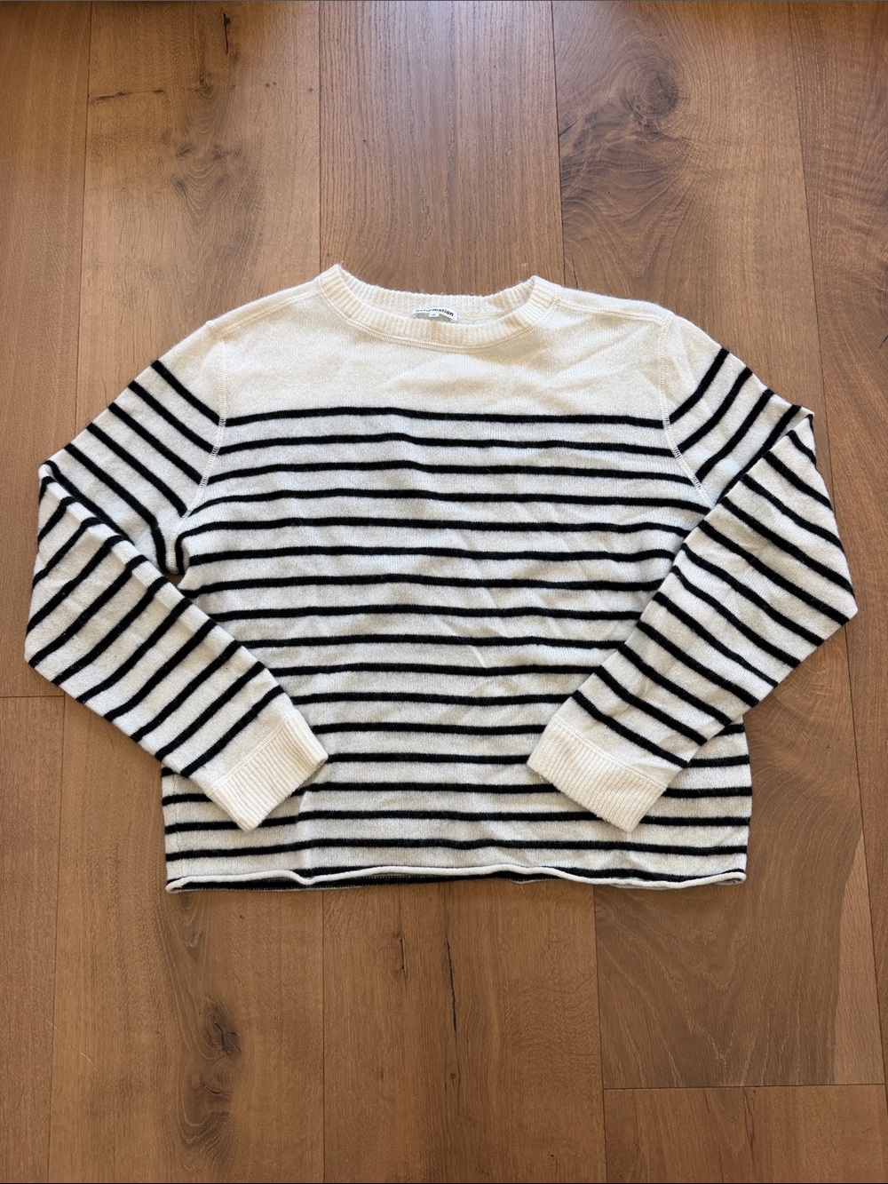 Reformation Cashmere Boyfriend Black & White Striped Crewneck Sweater - Women